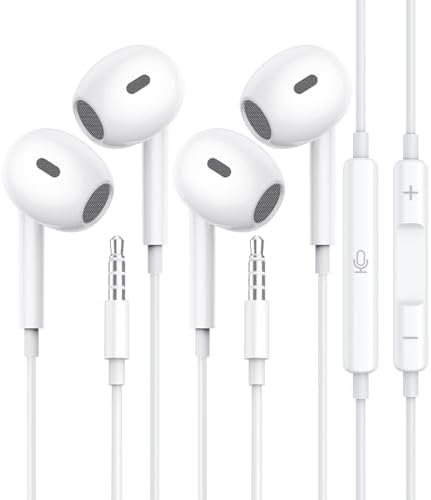 Wired Earbuds, [Clear Calls & No Noise] 3.5mm Headphones with Microphone in Ear Earphones HiFi Stereo Volume Control for iPhone/iPad/Samsung/Android/Kindle/Switch [2 Pack]