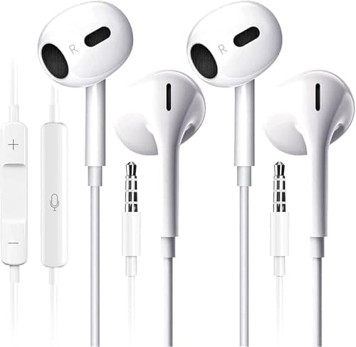 Wired Earbuds with Mic, 3.5mm in-Ear Earphones, Ultra Clear Calls, No Noise, Compatible with iPad/iPhone/Android/Laptop/PC, 2 Pack