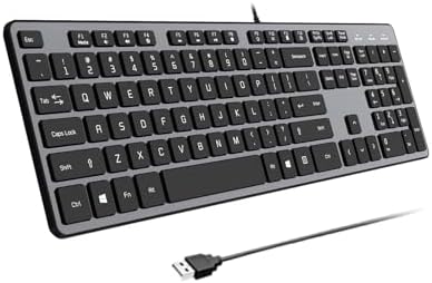 Wired USB Keyboard, Comfortable Quiet Chocolate Keys, Durable Ultra-Slim Wired Computer Keyboard(QWERTY) for PC, Windows 11/10/8/7/XP/Vista KB1430 - Gray