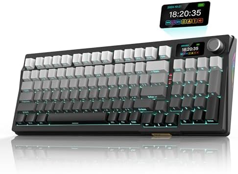 RedThunder K95 Wireless Mechanical Keyboard,TFT Screen & Knob, Trip-Modes Connection, Gasket Custom Hot-Swap Keyboard, RGB Backlit, Pre-lubed Linear Switches, Side Printed PBT Keycaps, Gray Gradient